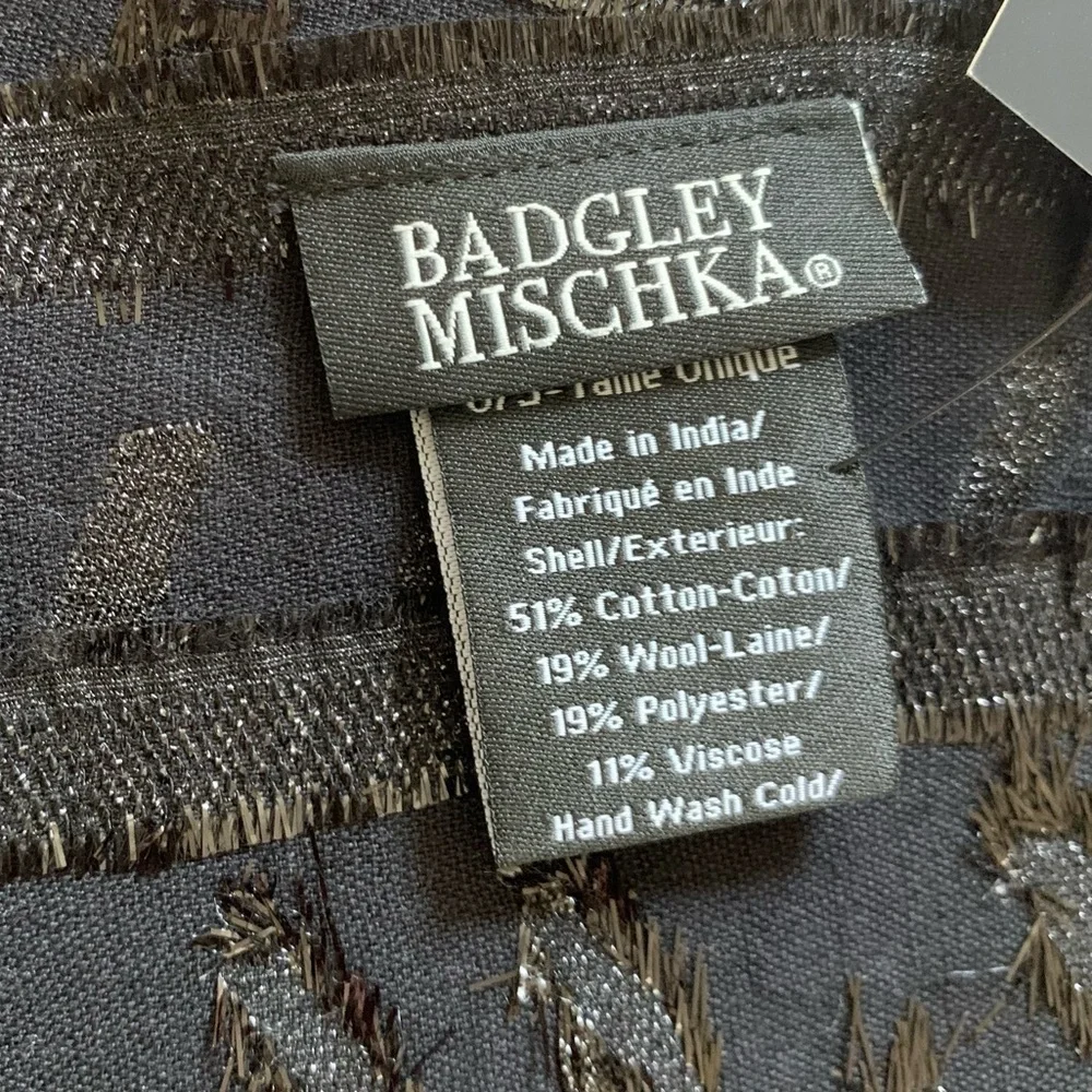 BADGLEY MISCHKA Black Wool-blend Metallic Scarf Wrap